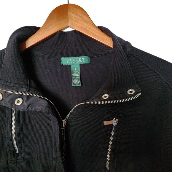 Ralph Lauren Moto Jacket Black Cotton L Large Zipper - Picture 4 of 11